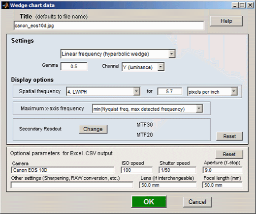 Wedge input dialog box