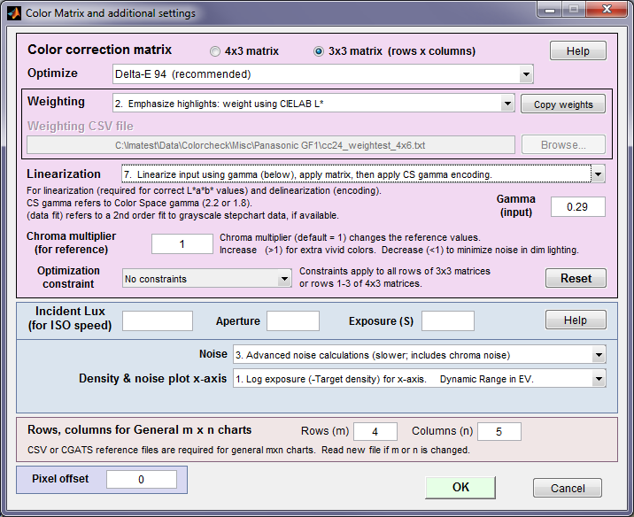 Color correction matrix imatest