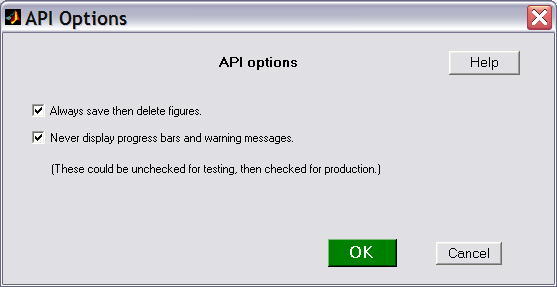 API options dialog box