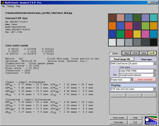 Exif data and color correction summary