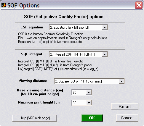 SQF Options dialog box