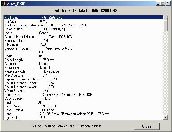 All EXIF data