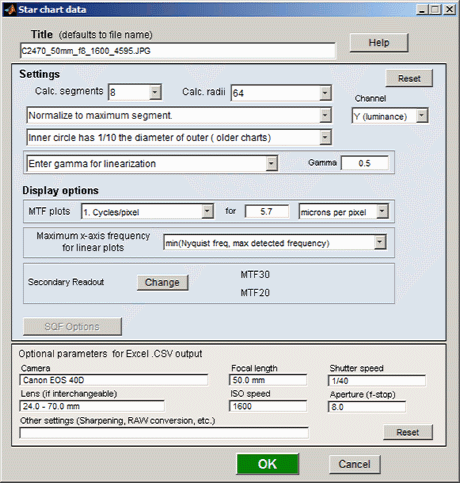 Star chart input dialog box