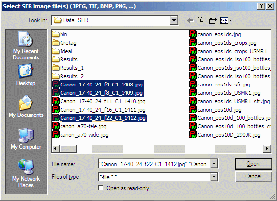 Imagest SFR: Open slanted-edge input file dialog box