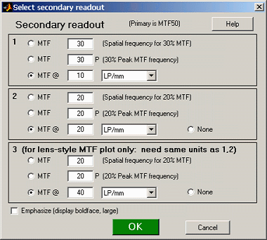 Secondary readout input dialog box