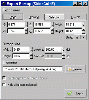 Inkscape Export Bitmap window