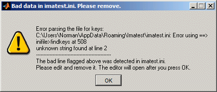 Ini file error message