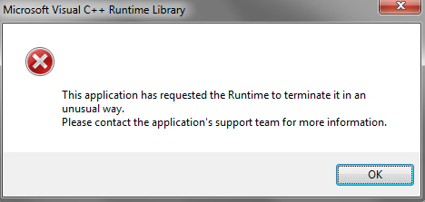 Visual C Runtime Library The Application Has Requested The Runtime To Terminate In An Unusual Way Imatest