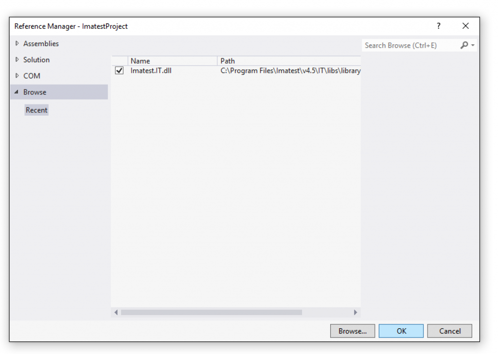 DotNet Acquisition - Reference Manager Imatest.IT dll Added