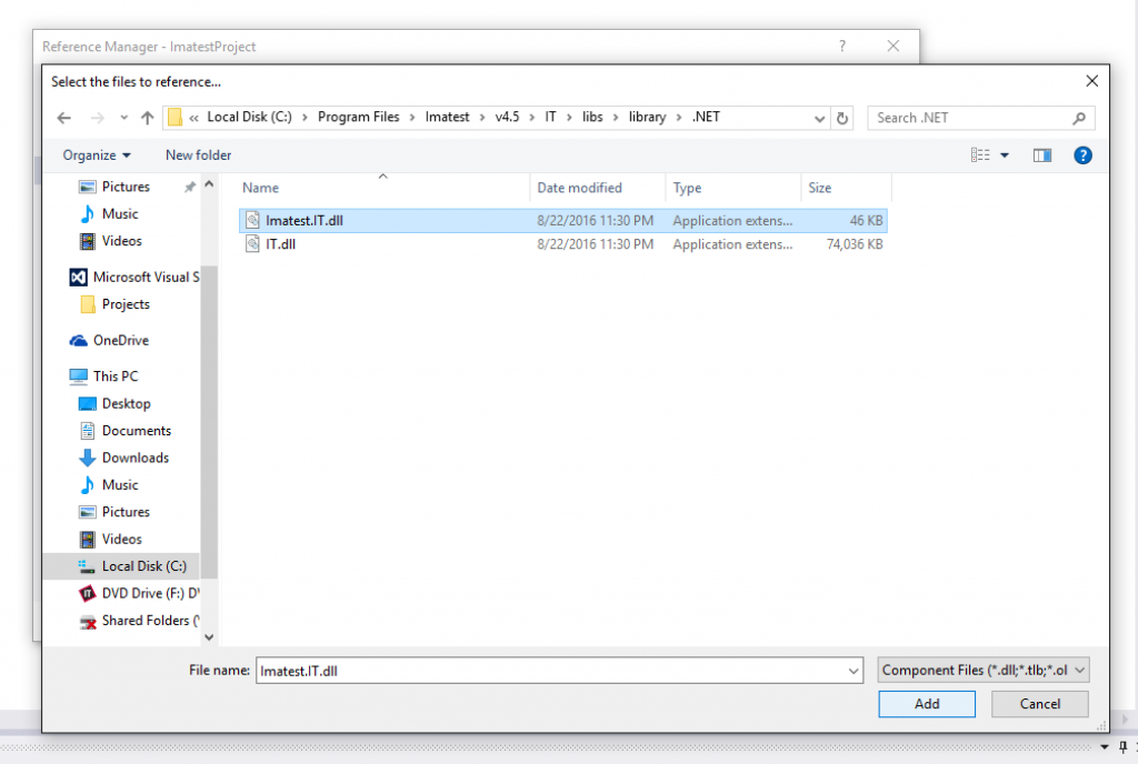 DotNet Acquisition - Reference Manager - Browse Imatest.IT.dll