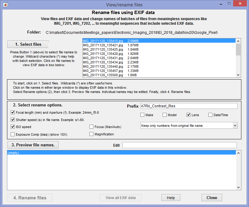 Rename Files Using EXIF Data Imatest