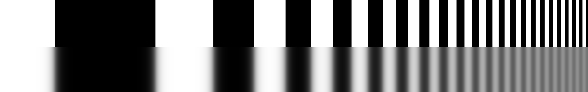 Figure 1. Bar pattern: Original (upper half of figure) with lens degradation (lower half of figure)