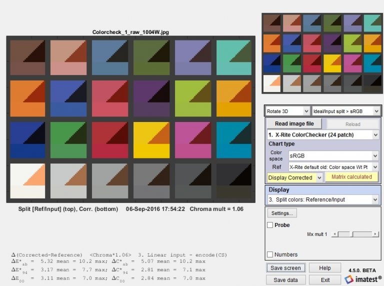 Color correction matrix generation service imatest