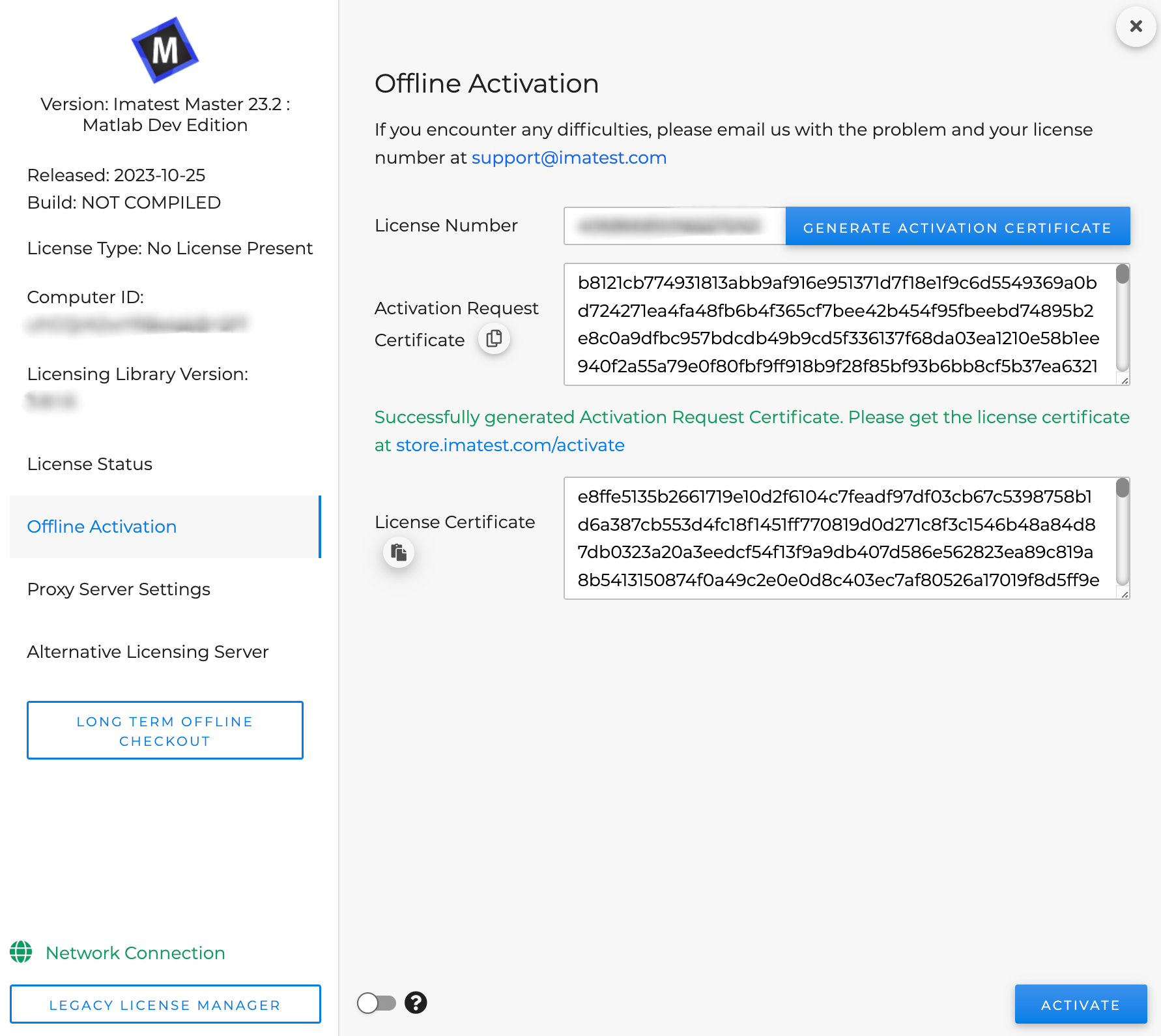 paste license certificate in license manager