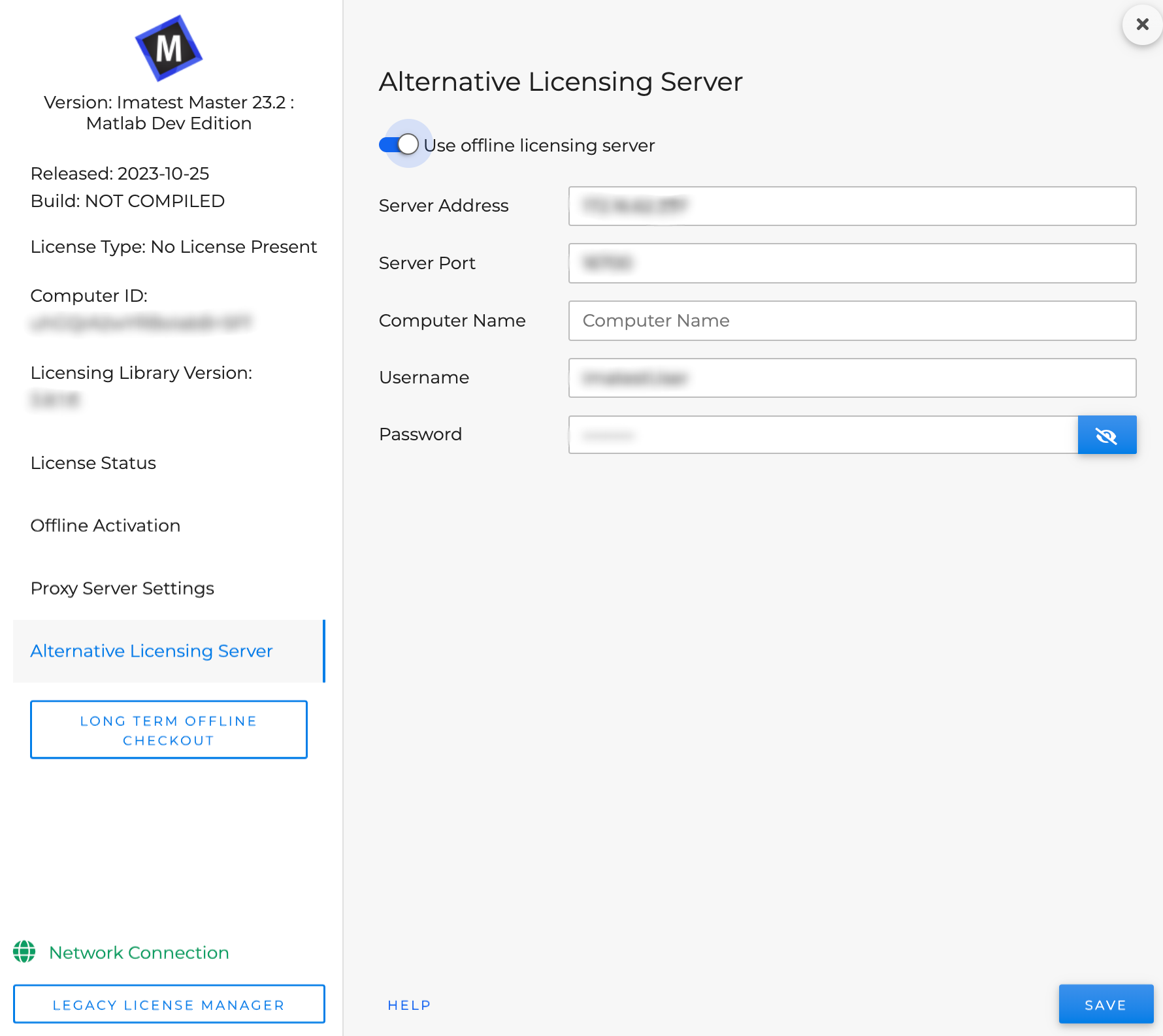 offline floating license server settings