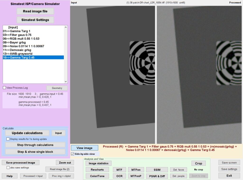 Simbat Testing Window Sampler Simatest ISP/Camera simulator examples | Imatest