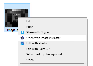 Open with Imatest for a single file on Windows 10