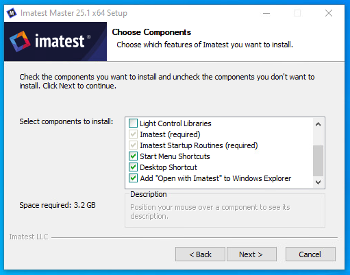 Imatest 25.1 installation with "Open with Imatest" selected