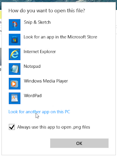 Windows 10 Look for another app on this PC
