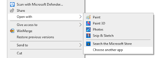 Windows 10 File Explorer open with and choose another app