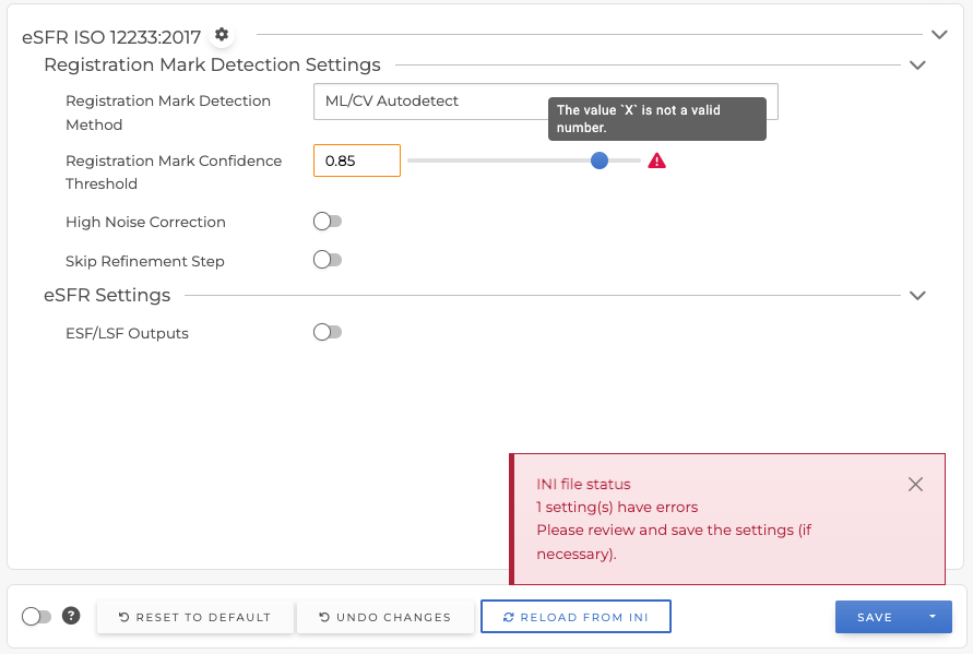 Settings invalid INI value 25.1
