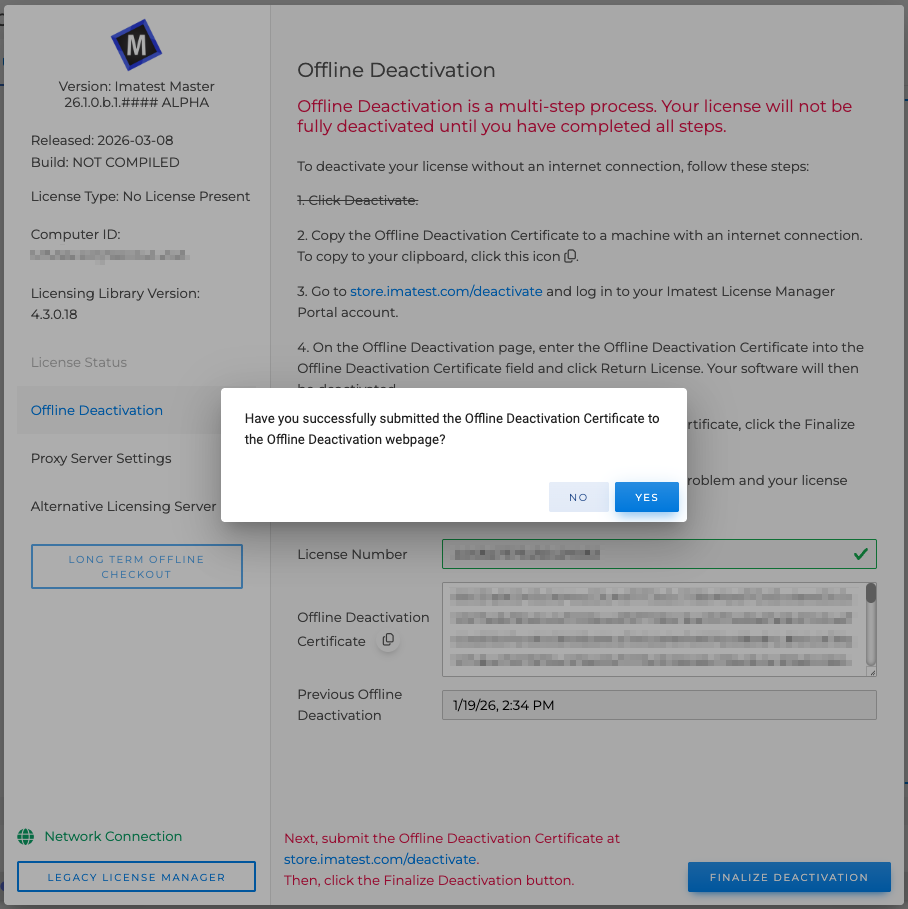 Offline Deactivation Confirm Popup