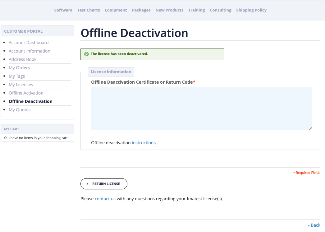 Offline Deactivation Portal Success