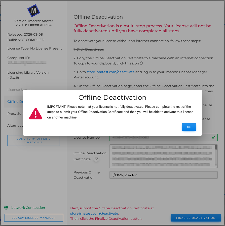Offline Deactivation Warning Popup